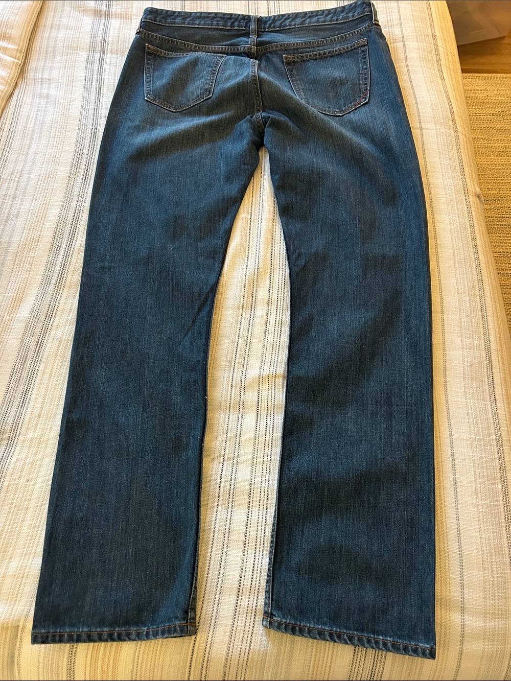 Banana Republic Men's Dark Blue Straight Jeans with Light Distressing - Picture 5 of 5